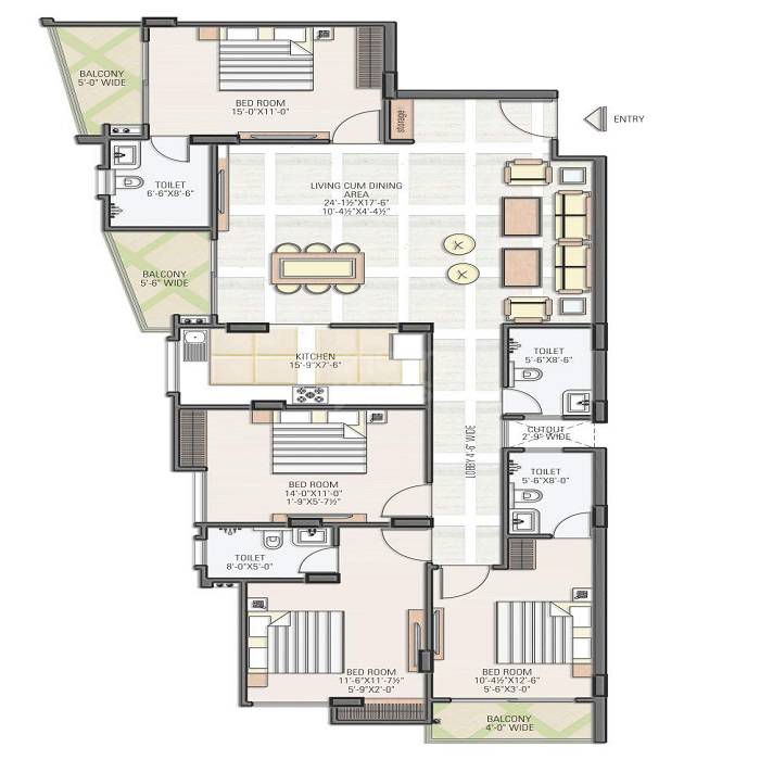 4 BHK 1599 Sq. Ft. Apartment