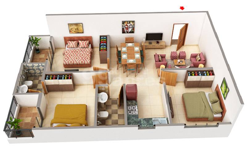 Floor plan of 3 BHK 825 Sq. Ft. Apartment in Vikas Heights Gokulpura, Jaipur