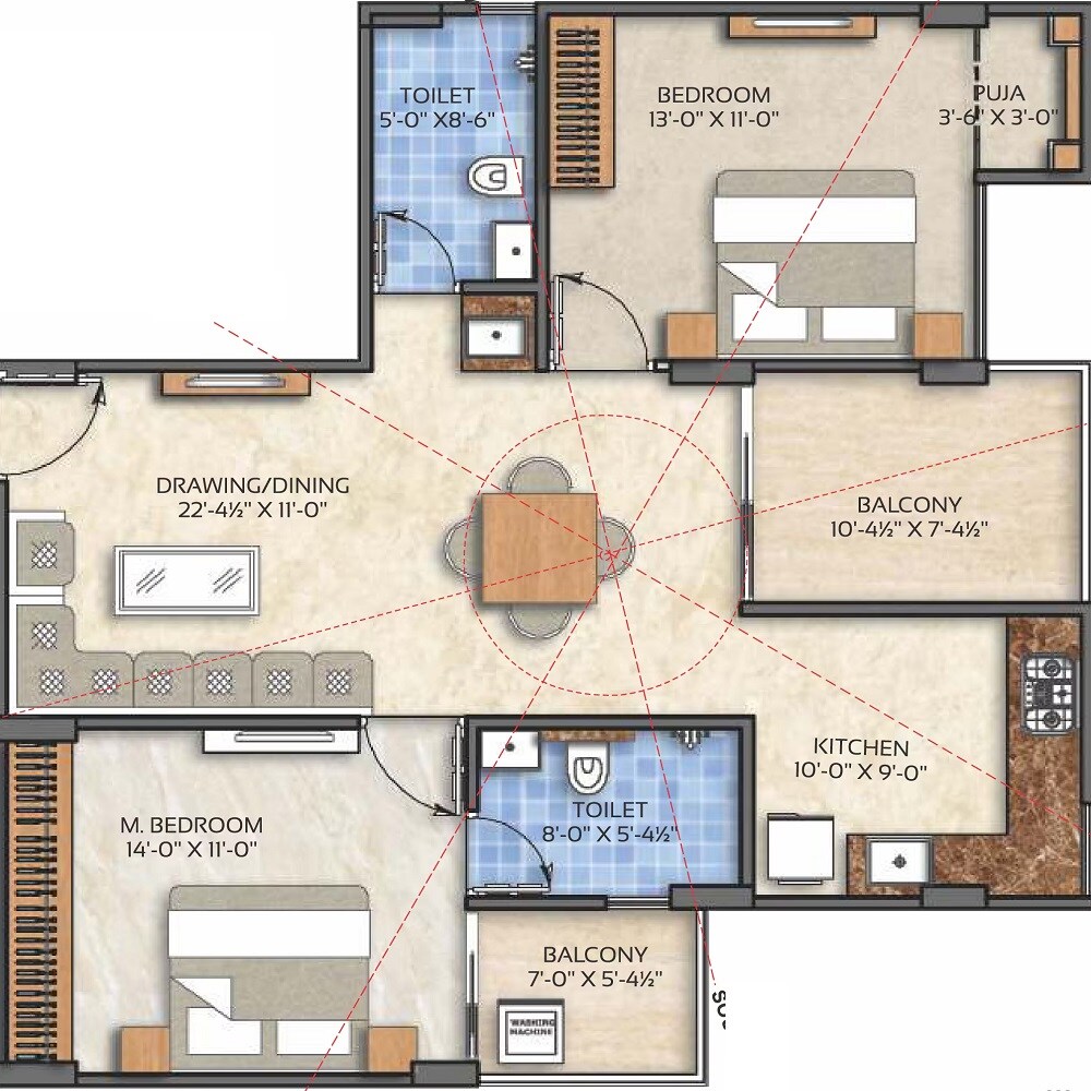 Floor plan of 2 BHK 773 Sq. Ft. Apartment in Virat Krishnav, Jaipur