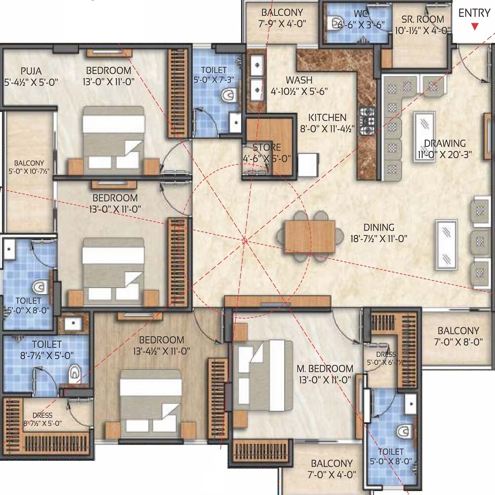 Floor plan of 4 BHK 1587 Sq. Ft. Apartment in Virat Krishnav, Jaipur