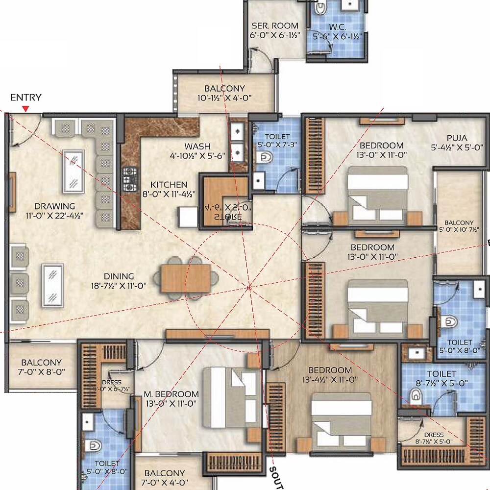 Floor plan of 4 BHK 1615 Sq. Ft. Apartment in Virat Krishnav, Jaipur