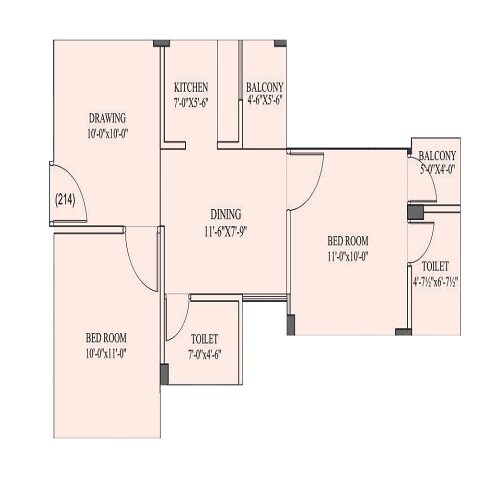 Floor plan of 2 BHK 540 Sq. Ft. Apartment in Virat Vaishali Homes, Jaipur
