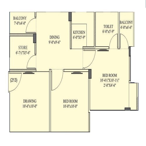Floor plan of 2 BHK 563 Sq. Ft. Apartment in Virat Vaishali Homes, Jaipur