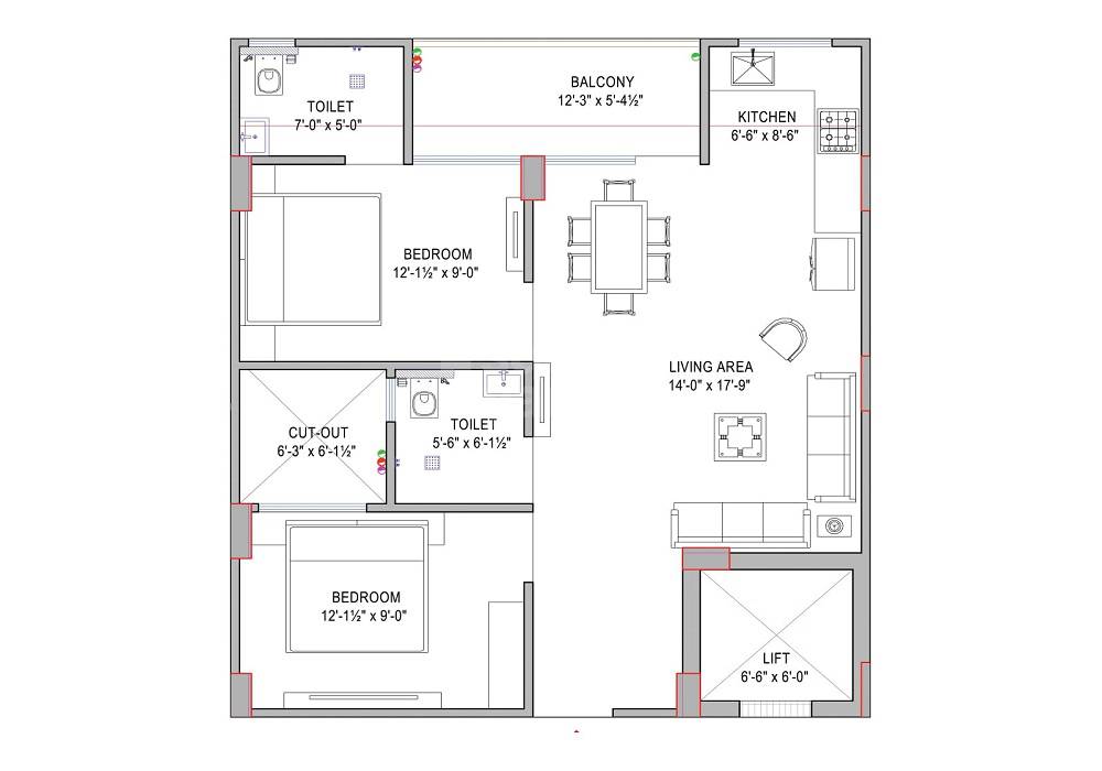 Floor plan of 2 BHK 615 Sq. Ft. Apartment in Yadupati Era First, Jaipur