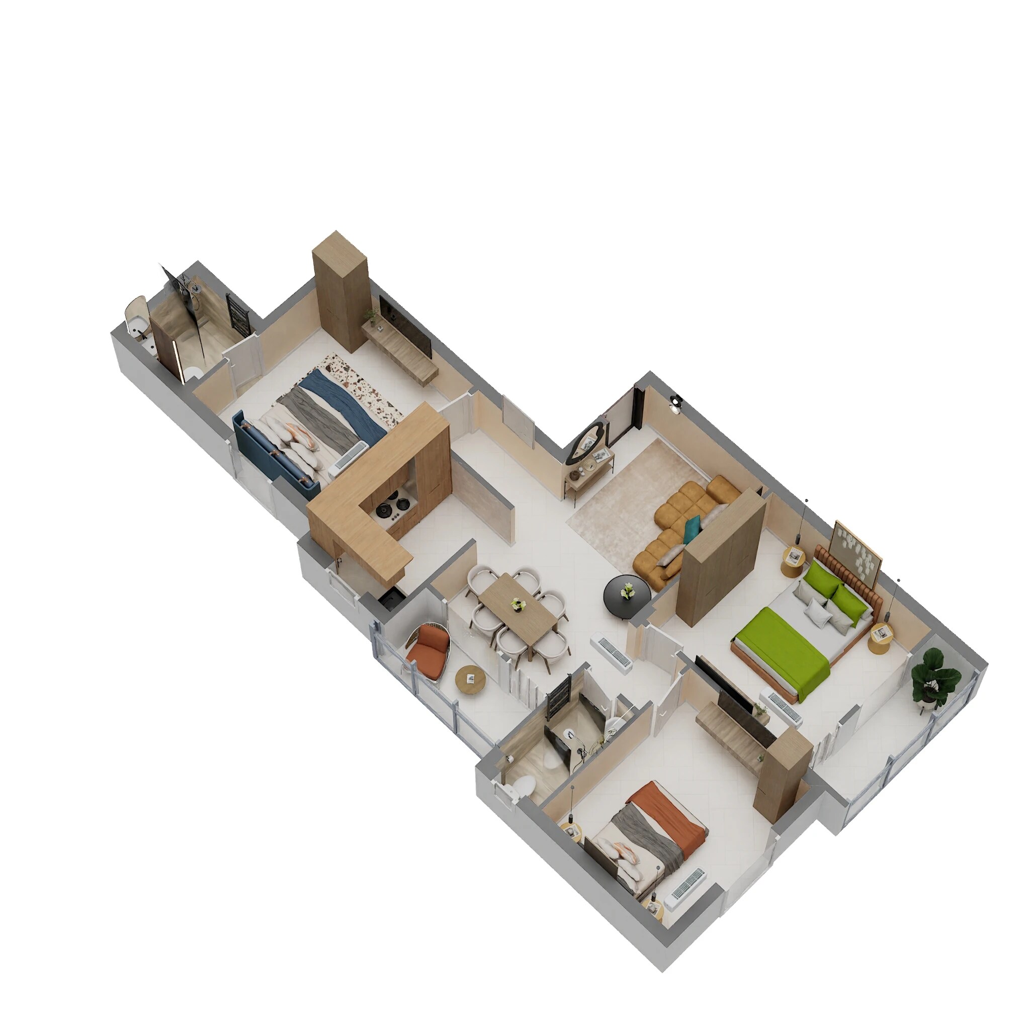 Floor plan of 3 BHK 1140 Sq. Ft. Apartment in Siddhivinayak Sachidanandam, Jamshedpur