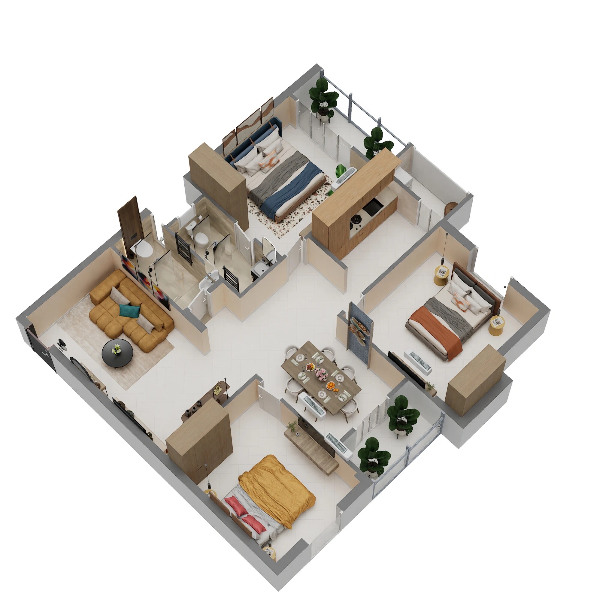 Floor plan of 3 BHK 1395 Sq. Ft. Apartment in Siddhivinayak Sachidanandam, Jamshedpur