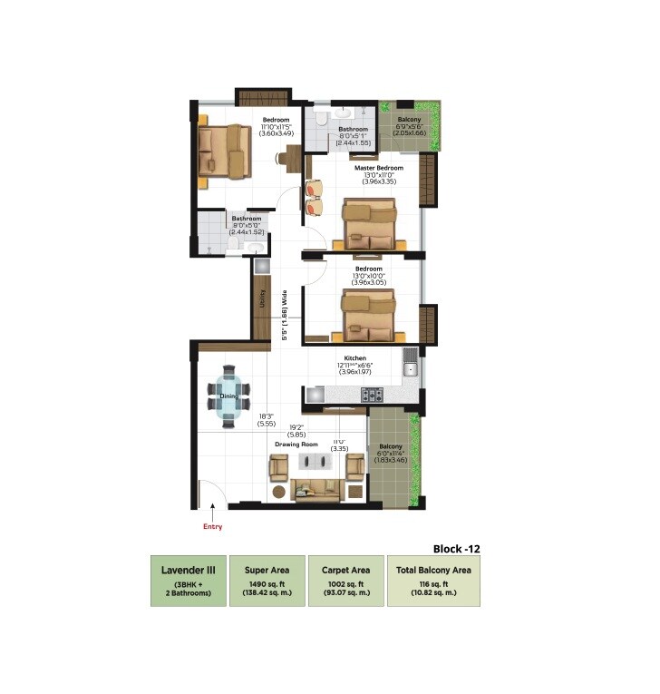 3 BHK 1490 Sq. Ft. Apartment