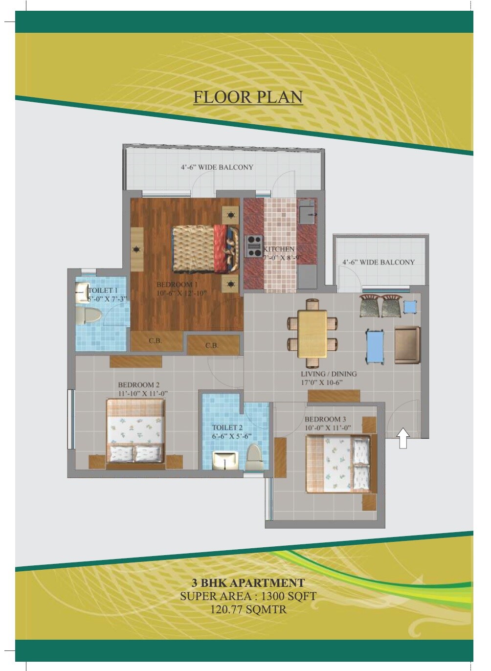 3 BHK 1300 Sq. Ft. Apartment