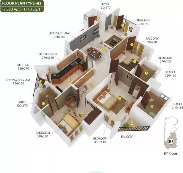 3 BHK 1710 Sq. Ft. Apartment
