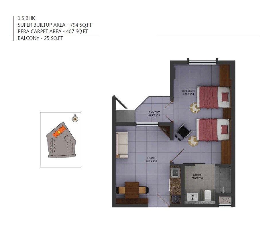 1 BHK 794 Sq. Ft. Apartment