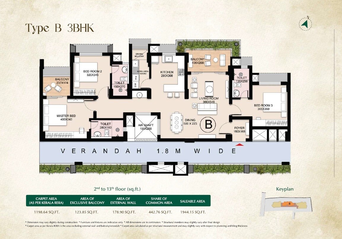 3 BHK 1944 Sq. Ft. Apartment