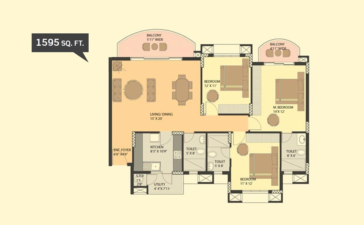 3 BHK 1595 Sq. Ft. Apartment