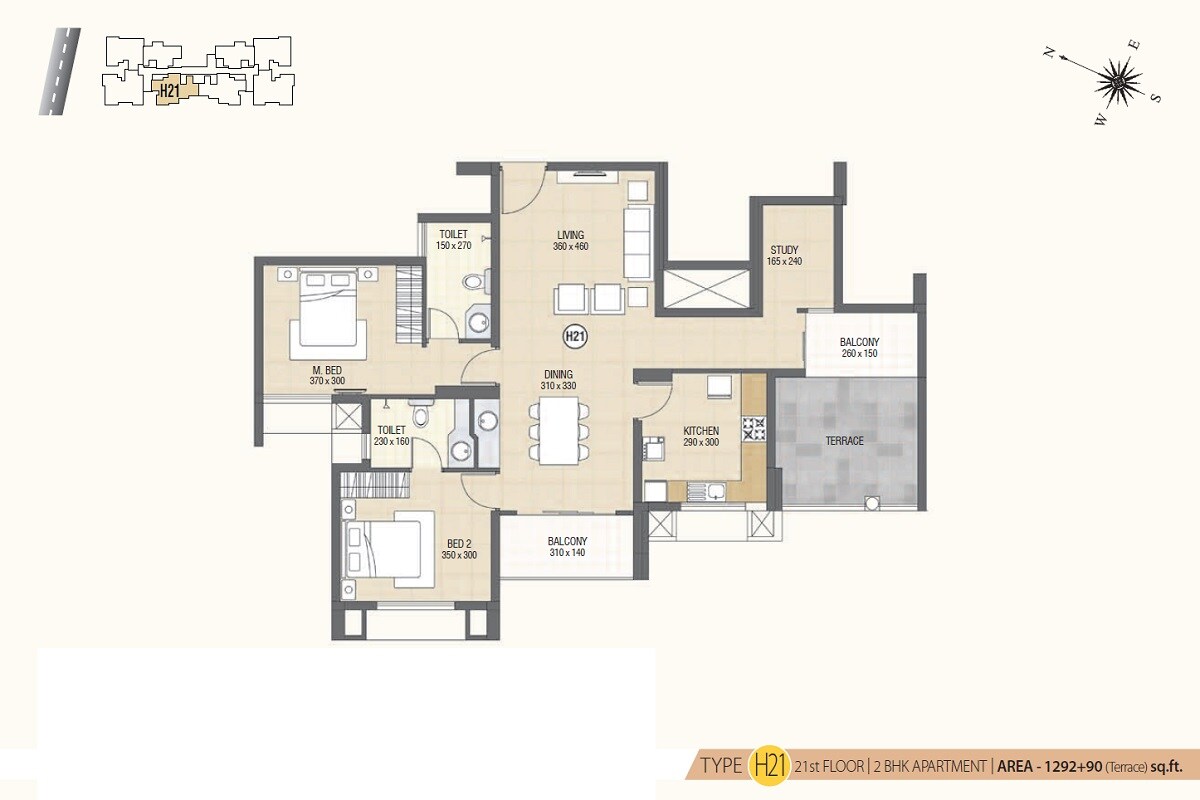 Floor plan of 2 BHK 1382 Sq. Ft. Apartment in Skyline Ivy League, Kochi