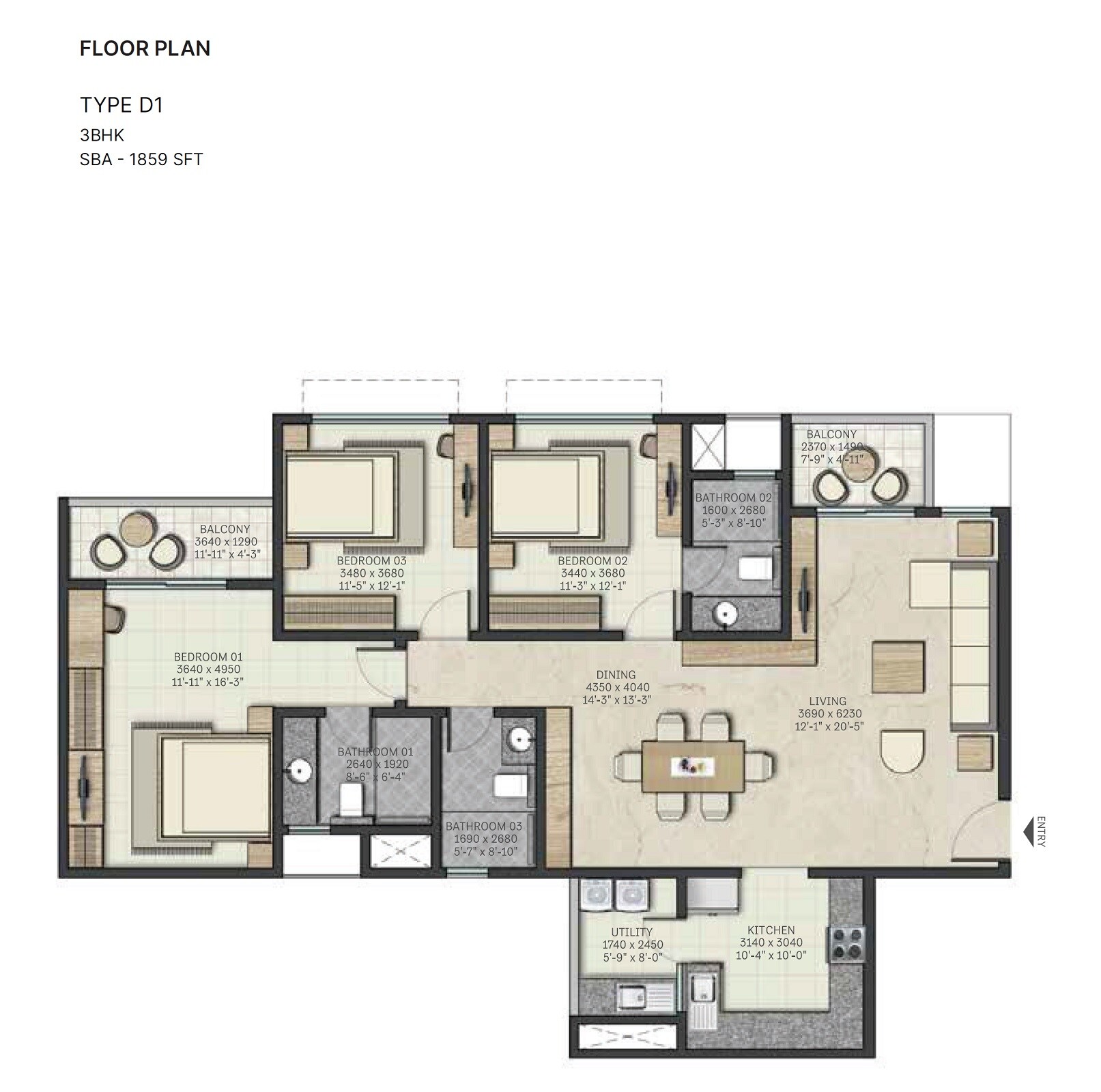 3 BHK 1859 Sq. Ft. Apartment