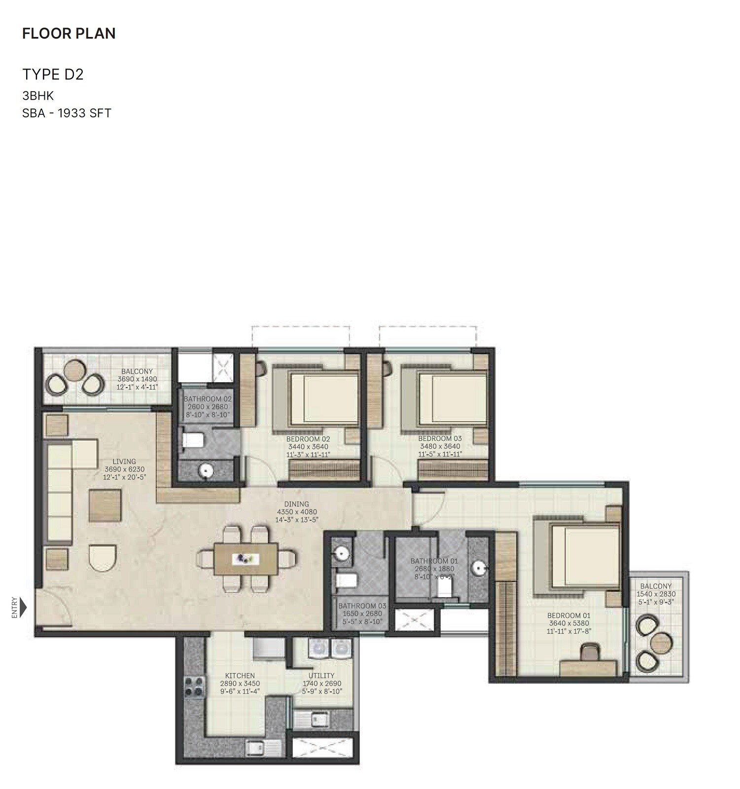3 BHK 1933 Sq. Ft. Apartment