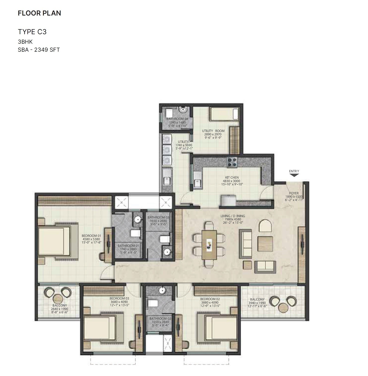 3 BHK 2349 Sq. Ft. Apartment
