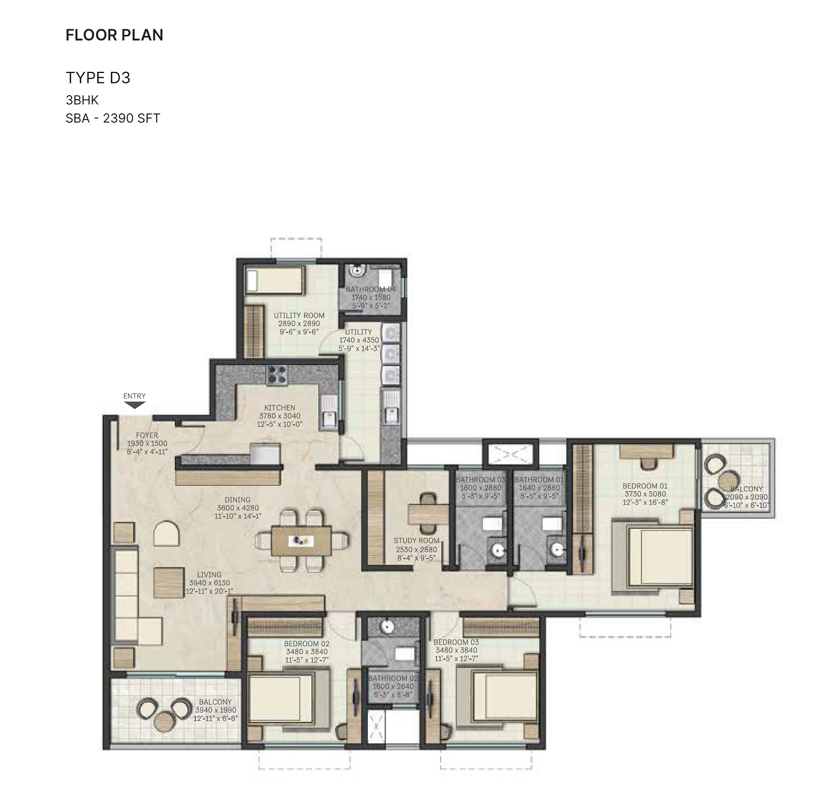 3 BHK 2390 Sq. Ft. Apartment