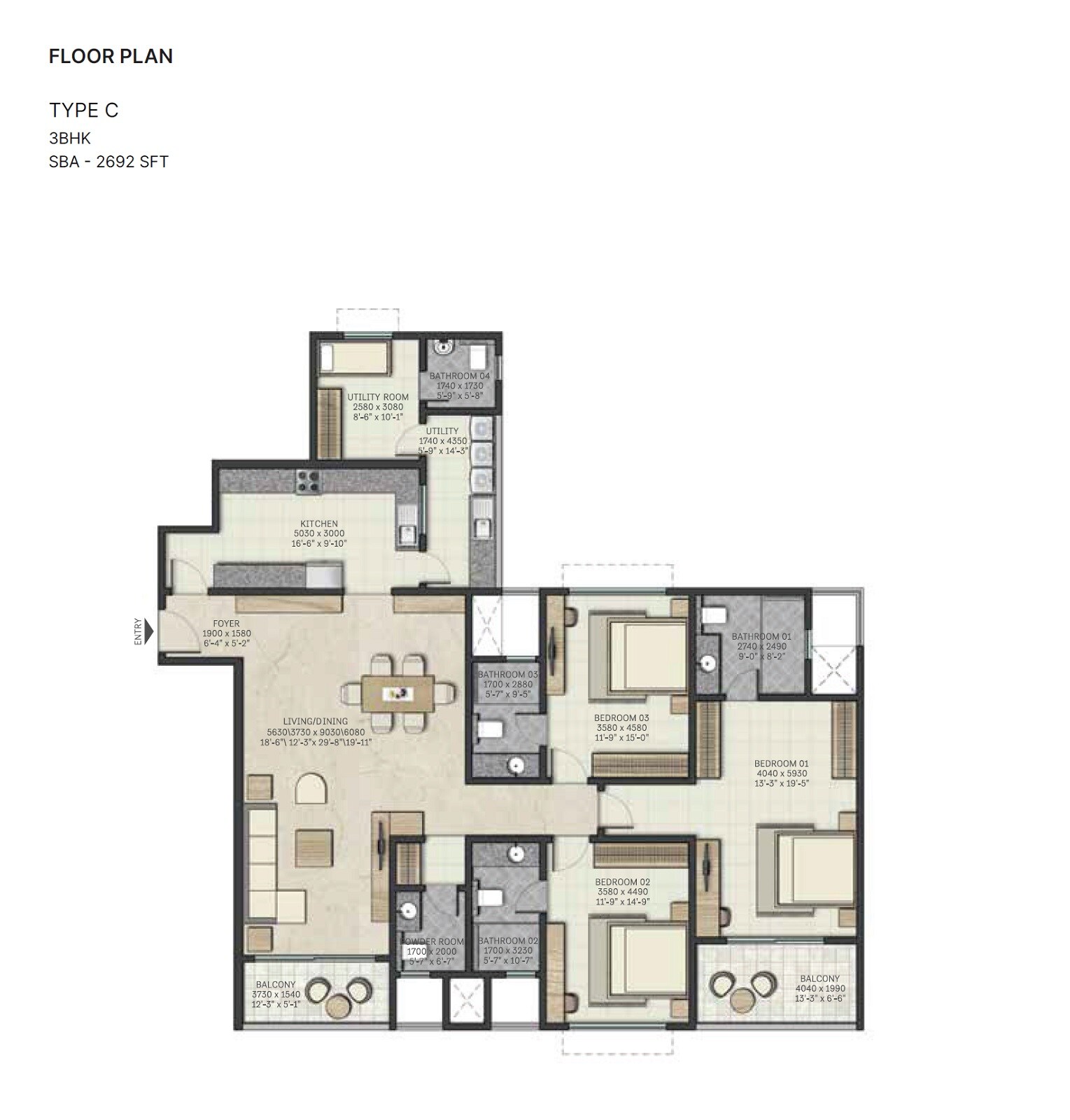3 BHK 2692 Sq. Ft. Apartment