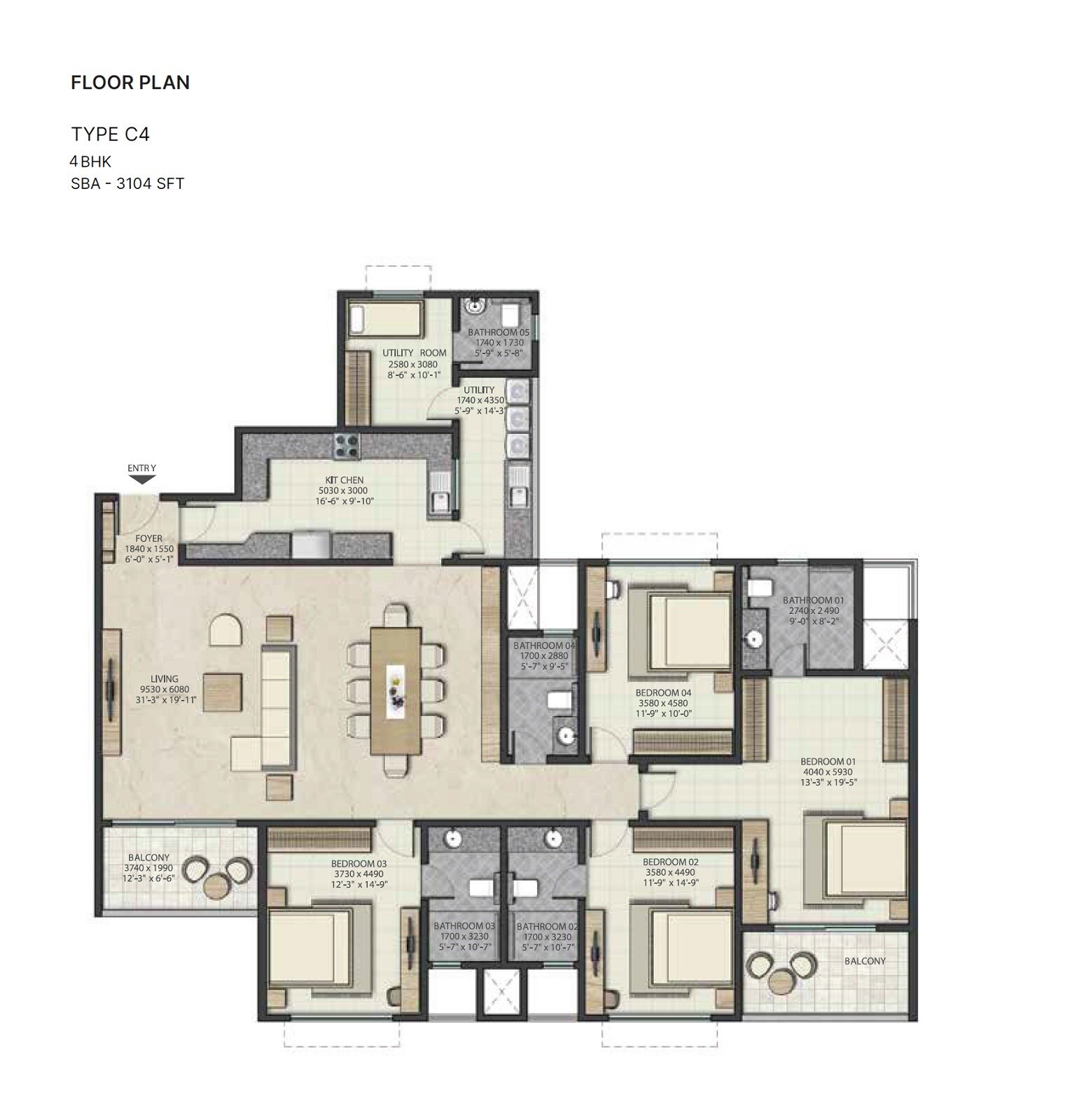 4 BHK 3104 Sq. Ft. Apartment
