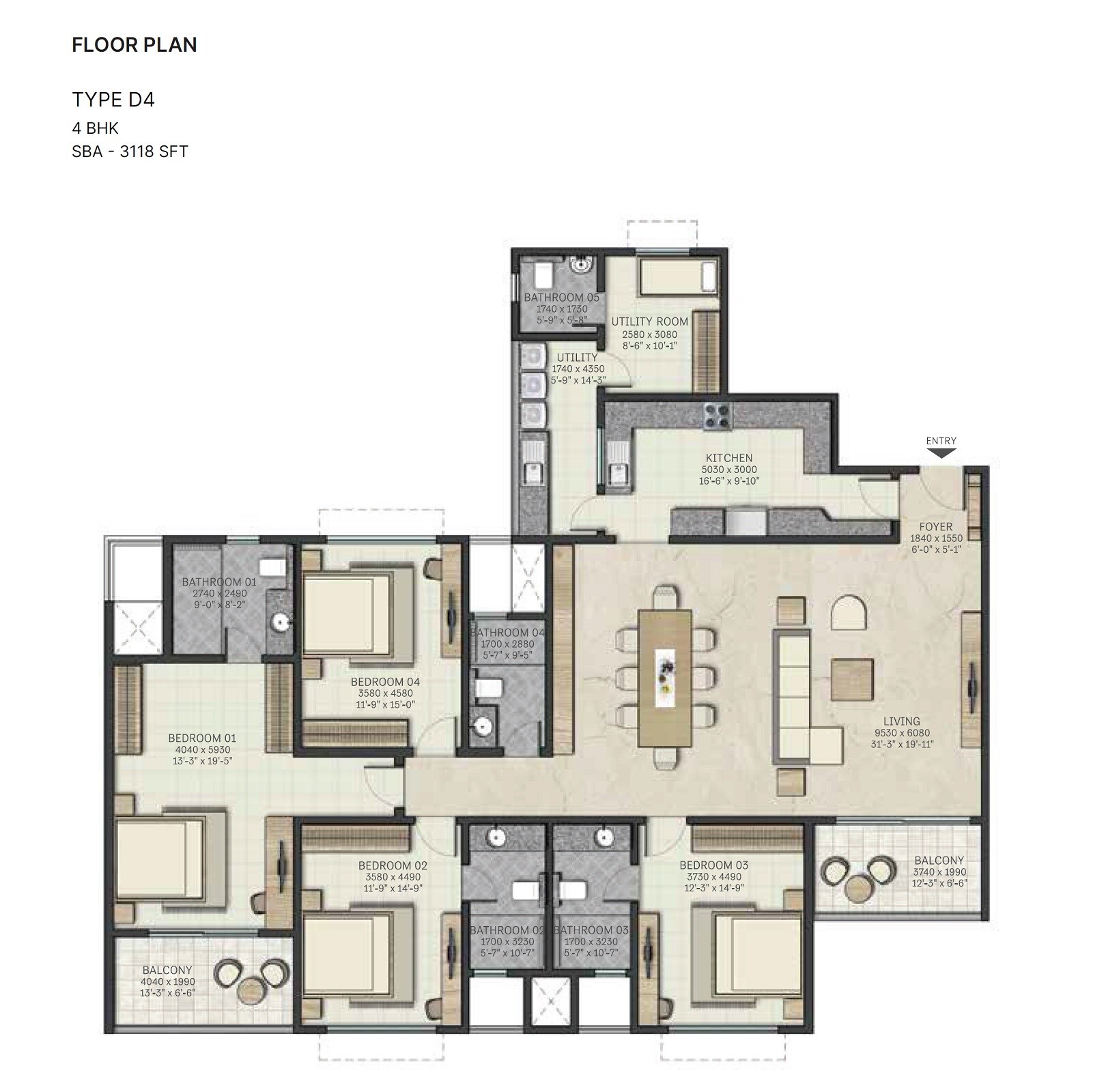 4 BHK 3118 Sq. Ft. Apartment