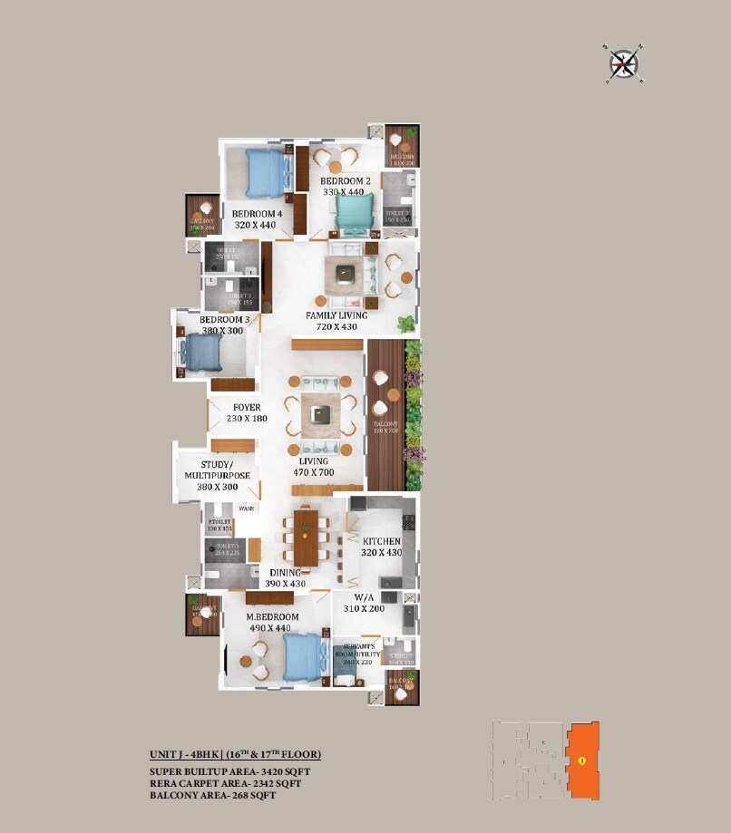 Floor plan of 4 BHK 3420 Sq. Ft. Apartment in Varma Queens Gateway, Kochi