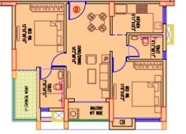 Floor plan of 2 BHK 900 Sq. Ft. Apartment in A M B Gouri Sankar Nibhas, Kolkata