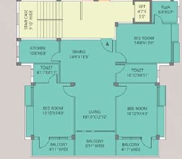 Floor plan of 3 BHK 1753 Sq. Ft. Apartment in Aashiana Mukul Shanti Garden, Kolkata