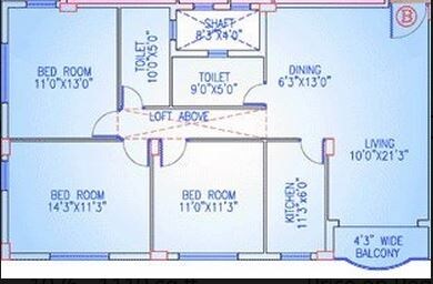 Floor plan of 3 BHK 1343 Sq. Ft. Apartment in Akshara Lotus Garden, Kolkata