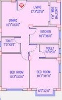 Floor plan of 2 BHK 1008 Sq. Ft. Apartment in Akshara Niloy, Kolkata