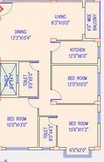 Floor plan of 3 BHK 1368 Sq. Ft. Apartment in Akshara Niloy, Kolkata