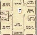Floor plan of 2 BHK 1117 Sq. Ft. Apartment in Akshara Southern Breeze, Kolkata