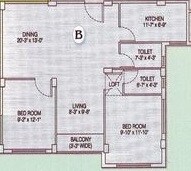 Floor plan of 2 BHK 980 Sq. Ft. Apartment in Akshara Southern Breeze, Kolkata