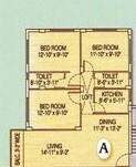 Floor plan of 3 BHK 1201 Sq. Ft. Apartment in Akshara Southern Breeze, Kolkata