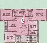 Floor plan of 4 BHK 1426 Sq. Ft. Apartment in Akshara Southern Breeze, Kolkata