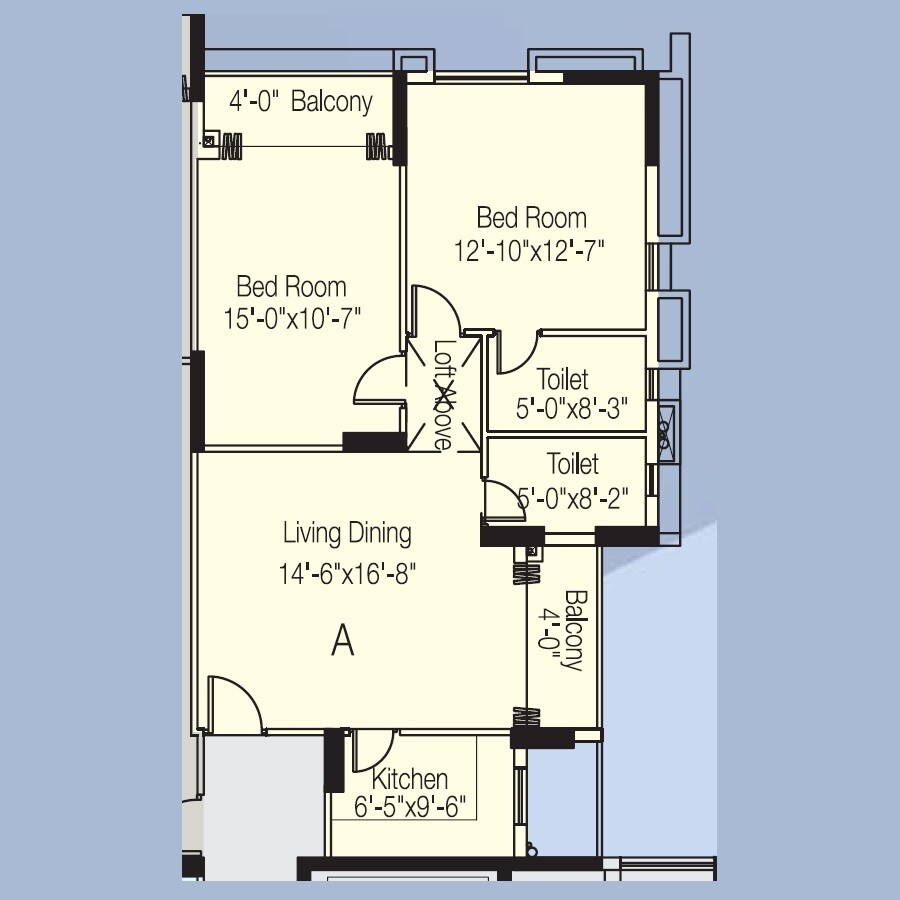 Floor plan of 2 BHK 1160 Sq. Ft. Apartment in Alcove Block 32, Kolkata