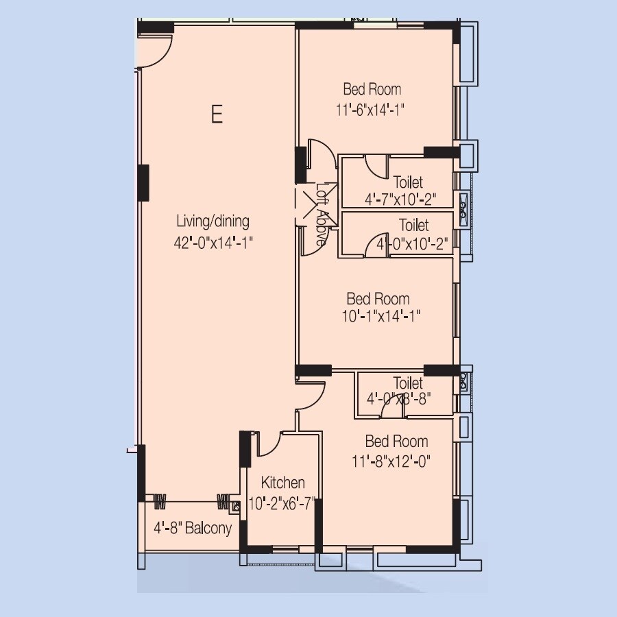 Floor plan of 3 BHK 1852 Sq. Ft. Apartment in Alcove Block 32, Kolkata