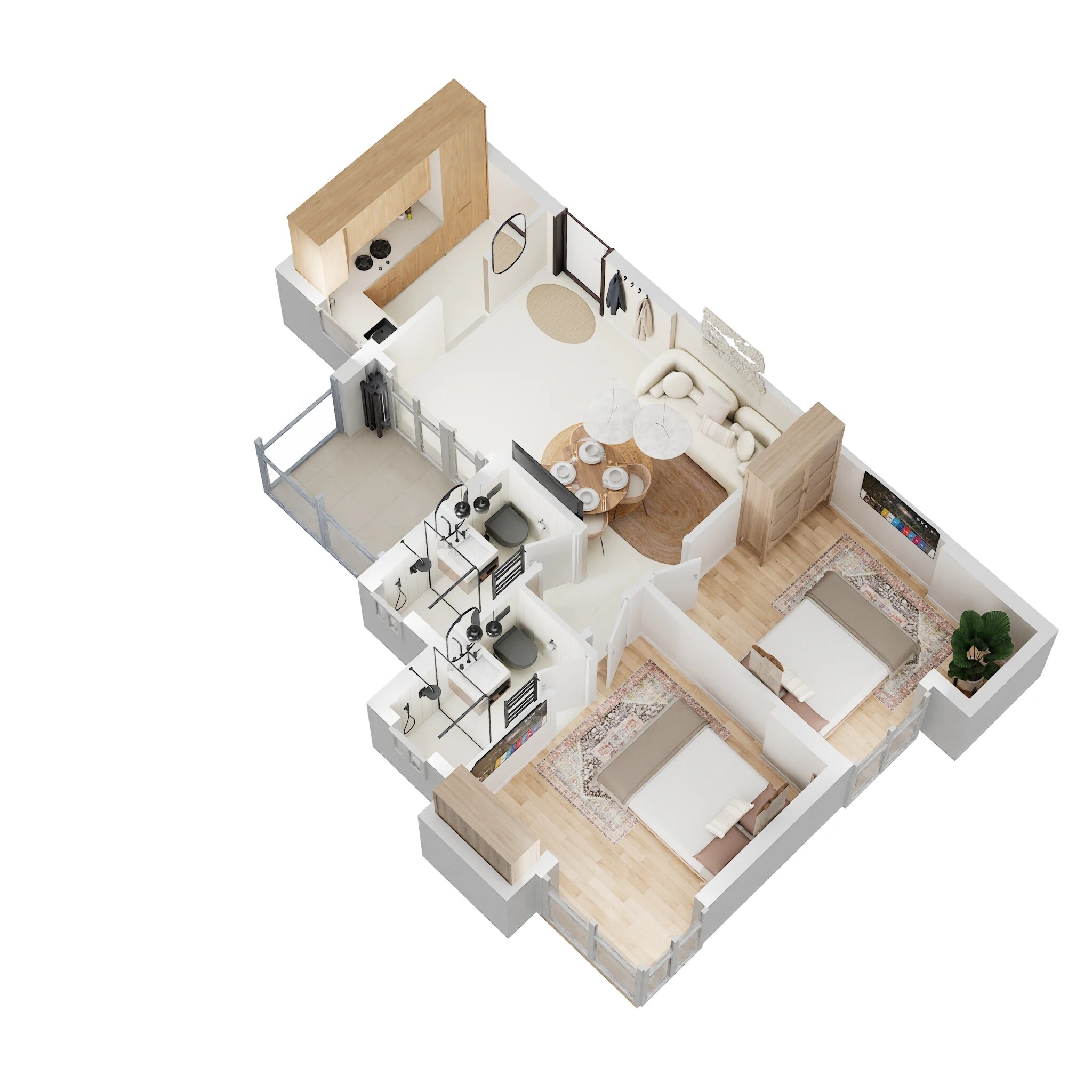 Floor plan of 2 BHK 887 Sq. Ft. Apartment in Alcove New Kolkata Sangam, Kolkata