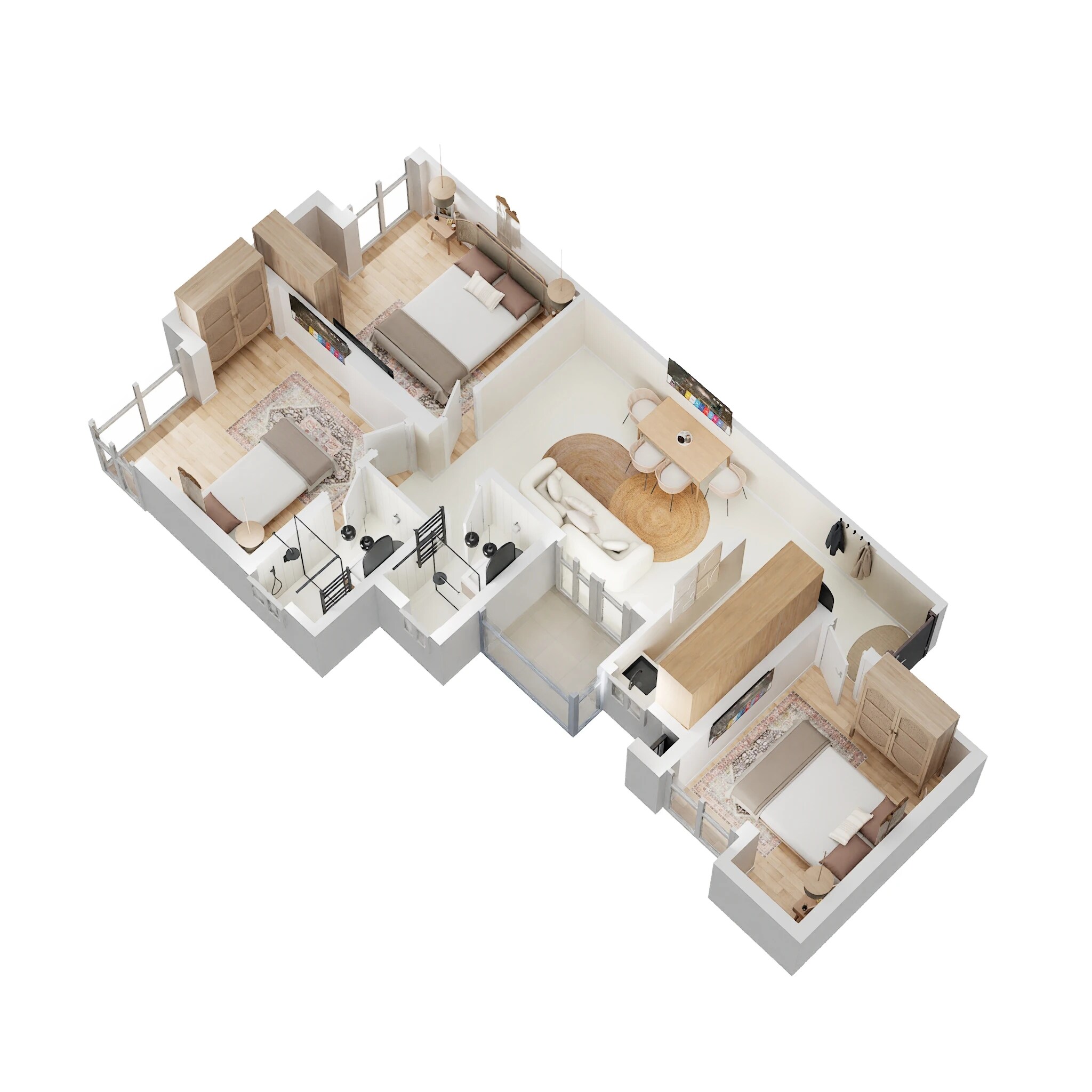 Floor plan of 3 BHK 1039 Sq. Ft. Apartment in Alcove New Kolkata Sangam, Kolkata