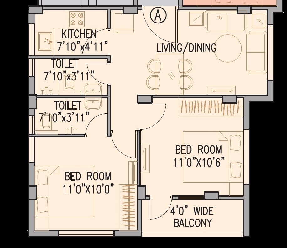 2 BHK 775 Sq. Ft. Apartment