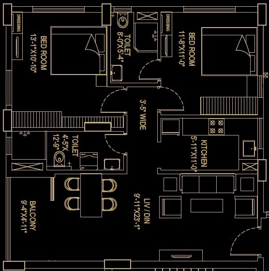 2 BHK 915 Sq. Ft. Apartment