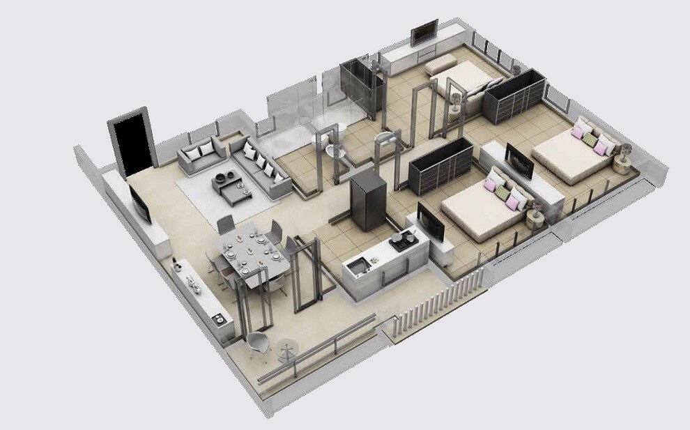 Floor plan of 3 BHK 1398 Sq. Ft. Apartment in Ambuja Ecospace Residencia, Kolkata