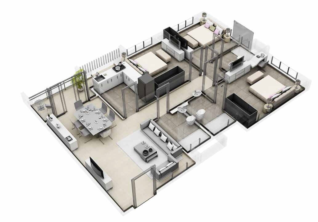 Floor plan of 3 BHK 1457 Sq. Ft. Apartment in Ambuja Ecospace Residencia, Kolkata