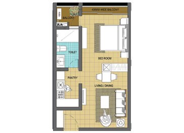Floor plan of 1 BHK 676 Sq. Ft. Apartment in Ambuja Neotia Studio Mallika, Kolkata