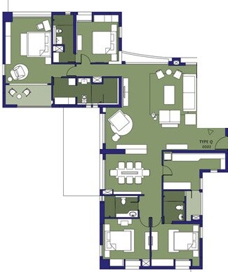 Floor plan of 4 BHK 3443 Sq. Ft. Apartment in Ambuja Neotia Upohar Luxury Gold, Kolkata