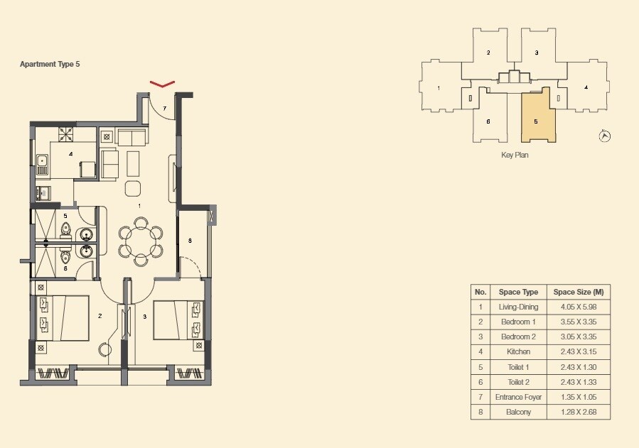Floor plan of 2 BHK 950 Sq. Ft. Apartment in Ambuja Uddipa The Condoville, Kolkata
