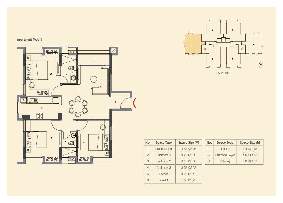 Floor plan of 3 BHK 1196 Sq. Ft. Apartment in Ambuja Uddipa The Condoville, Kolkata