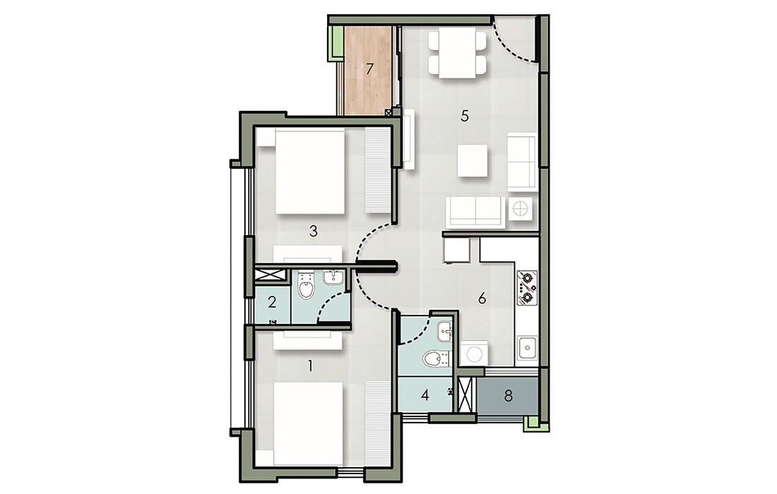 Floor plan of 2 BHK 512 Sq. Ft. Apartment in Ambuja Usshar, Kolkata