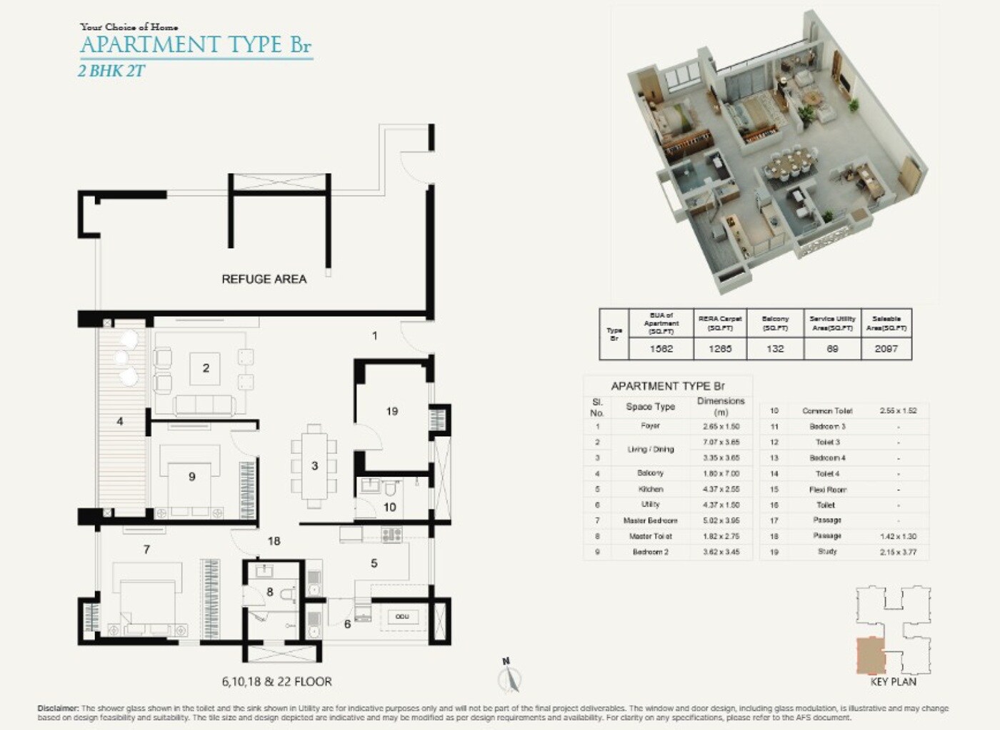 Floor plan of 2 BHK 2097 Sq. Ft. Apartment in Ambuja Utpalaa The Condoville, Kolkata