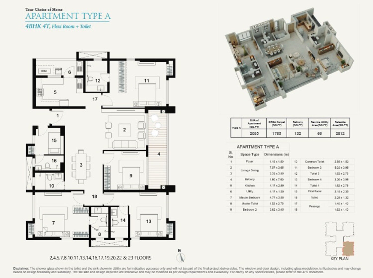 Floor plan of 4 BHK 2812 Sq. Ft. Apartment in Ambuja Utpalaa The Condoville, Kolkata