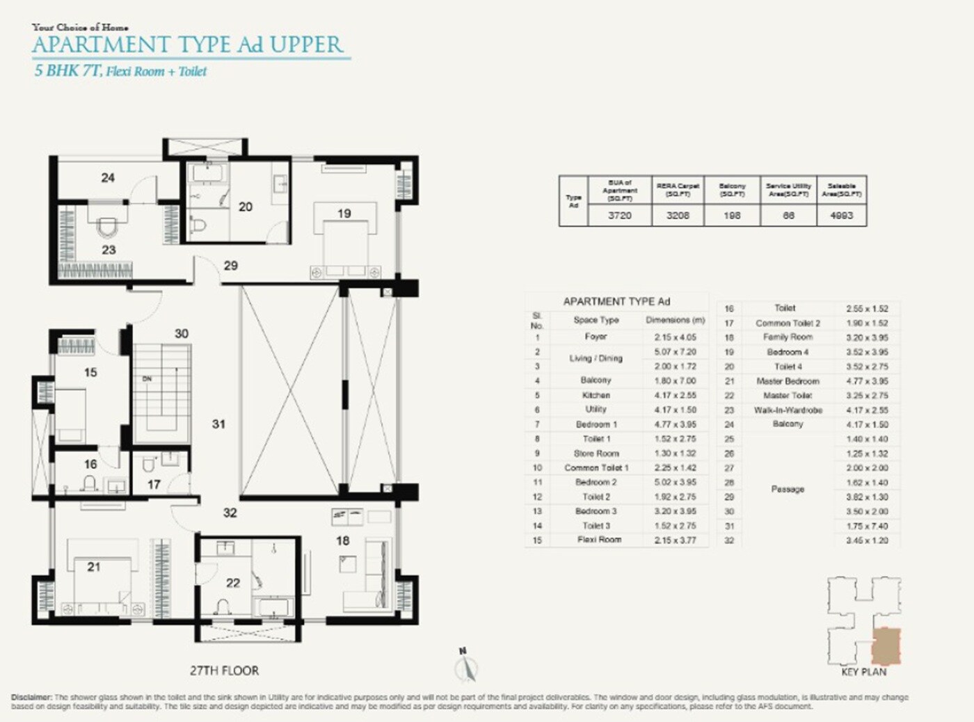 Floor plan of 5 BHK 4993 Sq. Ft. Apartment in Ambuja Utpalaa The Condoville, Kolkata